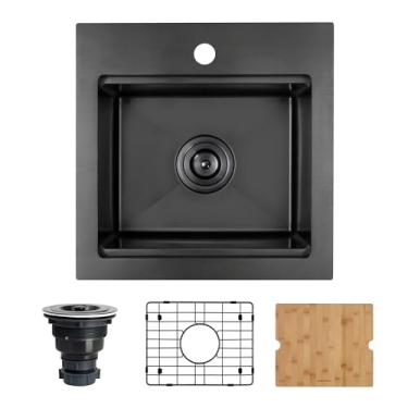 Imagem de Zeesink Pia de barra de montagem superior, pia de preparação de barra para estação de trabalho Drop-in, pia de cozinha pequena de 43 cm, tigela única de aço inoxidável, cor preta