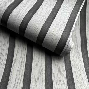 Imagem de Papel de parede de PVC autoadesivo com listras de grade para sala de estar fundo loja de parede café decoração de escritório cinza escuro 45 * 500 cm