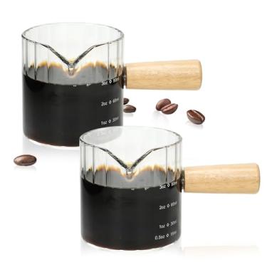 Imagem de Steviieden Conjunto de 2 xícaras de café expresso, copo de café expresso de 118 ml com alça em forma de V, jarra de espuma de leite com nervuras, copo medidor de vidro, xícara de cappuccino