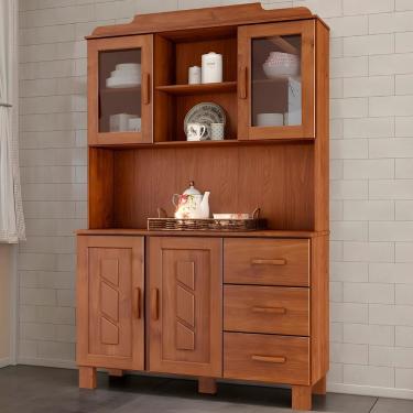 Imagem de Armário De Cozinha Cristaleira 123cm 4 Portas Giana Castanho F07 - Mpozenato