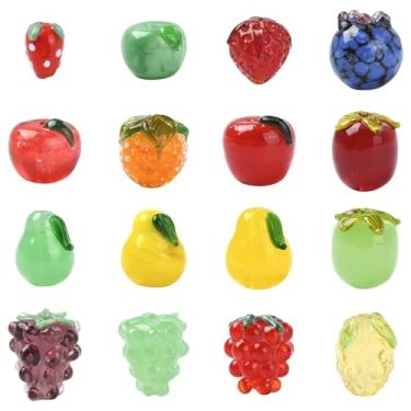 Imagem de UR URLIFEHALL 16 peças, 16 estilos de contas de vidro feitas à mão, maçã, morango, uva, contas espaçadoras para pulseira DIY, colar, fabricação de joias
