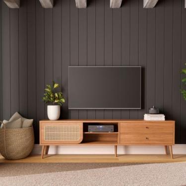 Imagem de Rack Tela para TV em MDF 220 cm com 2 Gavetas e Porta de Correr Freijó