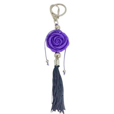 Imagem de Chaveiro Rosa Roxa E Pompom Preto Resina 16 Cm - Lua Mística - 100% Or