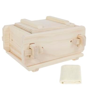 Imagem de Kit de máquina de tofu prensa de tofu de madeira com orifício de drenagem, ferramenta de fabricação de coalhada de soja caseira para queijo caseiro (cor de tronco, 16 x 12 x 9 cm)