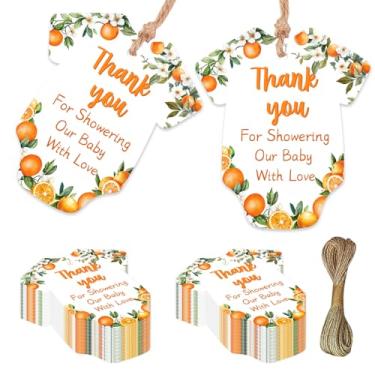 Imagem de Serencatcher Lembranças de chá de bebê Little Cutie - 50 peças Thank You for Showering Our Baby with Love Gift Tags, cartões de agradecimento com cordão para frutas laranja Cutie It's a Girl Boy