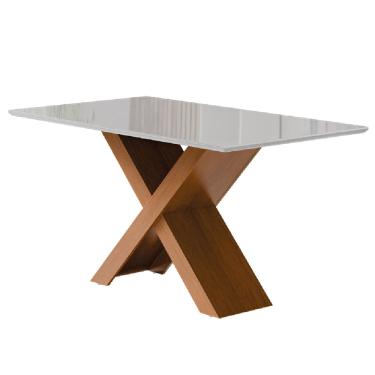 Imagem de Mesa Sala de Jantar Tampo com Vidro 1,60m Grécia Madeirado/Off White