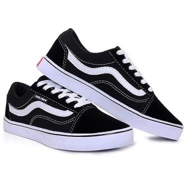 Imagem de Tenis Cano Baixo Skate Kalum Academia Unissex Leve Confortavel Old School Clássico (PRETO BRANCO, BR, Adulto, Numérico, 41)