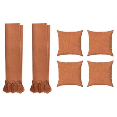 Imagem de Kit 2 Mantas Para Sofá Em Linho Luxo + 4 Capas De Almofadas Decorativas (Terracota)