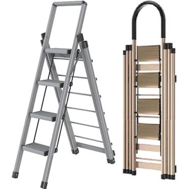 Imagem de Escada De 4 Degraus, Rack De Secagem De Banquinho Dobrável Multifuncional De 2 Finalidades, Escada Dobrável De Liga De Alumínio Com Capacidade De 150 Kg Para Limpeza Interna De Tr, Grey