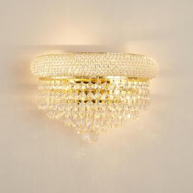 Imagem de Homeooze Arandela de parede com 2 luzes prismas de gelo de cristal para sala de estar, sala de jantar, banheiro, espelho de penteadeira, corredor, quarto, armário escadaria (ouro)