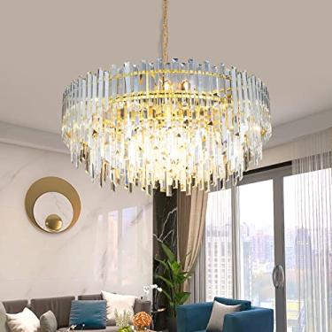 Imagem de Lt-vt Lustre de cristal de cobre dourado iluminação 78 cm para salas de jantar quarto hall de entrada teto pendente lustre luminária luminária