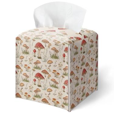 Imagem de Capa de caixa de lenços, estampa de cogumelos florestais, capa quadrada à prova d'água, decoração de mesa para sala de estar, quarto, mesa de cabeceira, escritório, decoração de casa estética