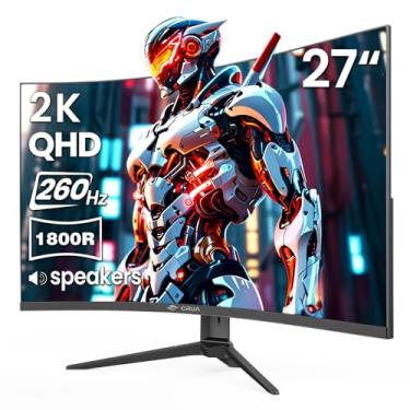 Imagem de CRUA Monitor curvo para jogos de 27 polegadas 260Hz/240Hz, QHD 1440P 1800R VA painel monitor de computador com alto-falantes embutidos, suporte AMD FreeSync, 120% sRGB, filtro de luz azul, HDMI2.0 e