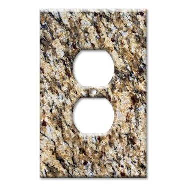 Imagem de Art Plates - Tamanho grande – Placa decorativa para interruptor de metal para tomada de 1 gangue – Capa de tomada dupla jumbo – Impressão em granito marrom – Feito nos EUA, listado na UL, 14 x 8 cm
