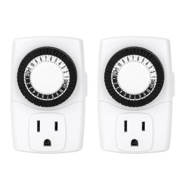 Imagem de Baomain Pacote com 2 mini temporizador de tomada mecânica 24 horas, 15A 125VAC ON/Off Single Outlet, 3-Prong Plug Timer BND-60/U47, ETL listado