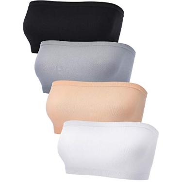 Imagem de Sutiã bandeau feminino sem alças Bralette sem costura sutiã bandeau sem enchimento top elástico pacote com 4, Preto, branco, cor da pele, cinza, P-M