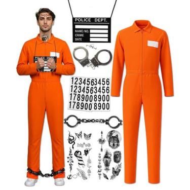 Imagem de Traje de prisioneiro: macacão laranja Luzces para homens de Halloween 