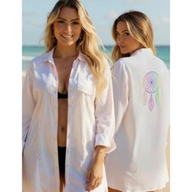 Imagem de Saída de Praia Manga Longa Estampada Filtro dos Sonhos Dtf Chemise Moda Praia Primavera Verão-Feminino