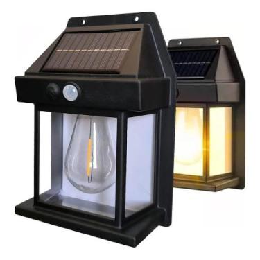 Imagem de Luminária Solar Jardim Led 600x Branco Quente Ambar Spot Parede Com Se