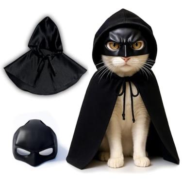 Imagem de CRYO BOX Máscara e capa de gato de morcego preto, capa engraçada de morcego, Halloween, roupas e acessórios para gatos