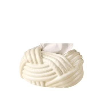 Imagem de Porta-lenços Caixa de lenços de cerâmica forma de tecelagem cor sólida para casa sala de estar caixa de gaveta suporte de caixa de lenços (bege)