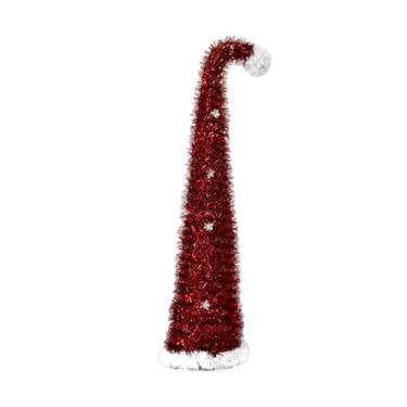 Imagem de Fenteer Estátua de árvore de Natal dobrável portátil, fácil de montar, árvore artificial com glitter para lareira interna, hotel, decoração de inverno, bar, Vermelho