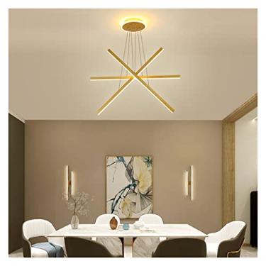 Imagem de ELFINFI Lustre moderno de LED, lustre de LED dourado para casa, sala de estar, quarto, arte de restaurante, lustre de arame pendurado, lustre de LED moderno, iluminação pendente de teto