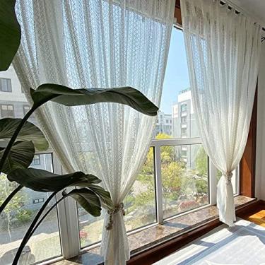 Imagem de Cortina opaca cortinas rústicas de chiffon transparente cortinas semiopacas para quarto de meninas, cortina de janela de linho de algodão de crochê, com gancho, 1 peça de cortinas de renda pa