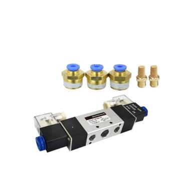 Imagem de 4V320-10 4V320-10 5 Way 2 Posições Controle de Cabeça Dupla Power Down Hold Válvula Solenóide de Ar Direcional Pneumática 1 Peça (com acessórios de 6 mm, DC24V)