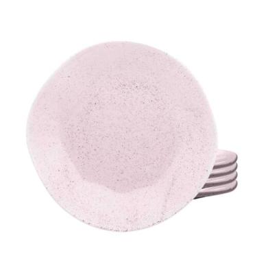 Imagem de Jogo De Pratos Raso Ryo Pink Sand 27,5cm Kit 4 Peças Porcelana Decorad