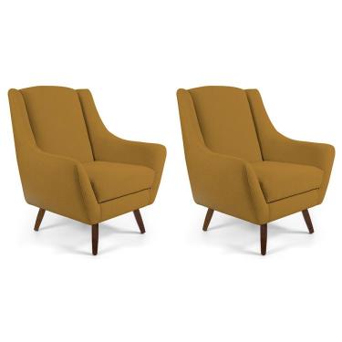 Imagem de Kit 02 Poltronas Decorativa Fixa Pés de Madeira Juliet D02 Veludo Mostarda Escuro C-260 - Lyam Decor