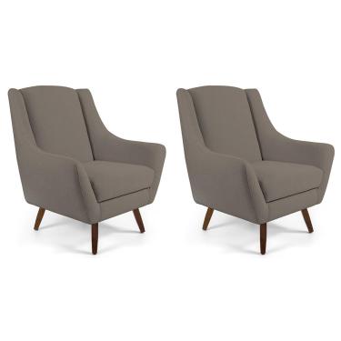 Imagem de Kit 02 Poltronas Decorativa Fixa Pés de Madeira Juliet D02 Veludo Bege Escuro C-68 - Lyam Decor