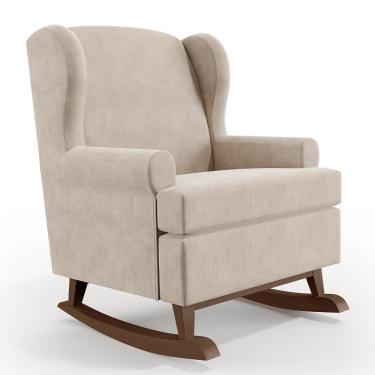 Imagem de Poltrona De Amamentação Com Balanço Malu Base De Madeira P02 Suede Bege - Lyam Decor