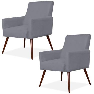 Imagem de Kit 02 Poltronas Decorativas Para Sala de Estar e Recepção Maria W01 Pés Palito Suede Cinza - Lyam Decor