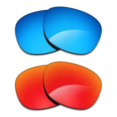 Imagem de Alphax 2 pares de lentes polarizadas de substituição para óculos de sol Ray Ban Wayfarer RB2132 55 mm - azul + vermelho
