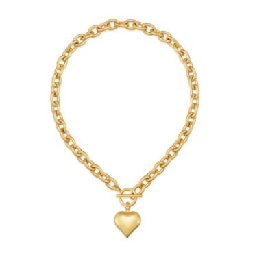 Imagem de GIGB PBDK Colar feminino com pingente de coração de ouro volumoso, fecho articulado, corrente grossa, gargantilha moderna, uso diário, joia de pescoço, Large, Liga de aço, Sem Pedra Preciosa