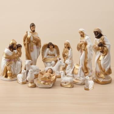Imagem de Presépio de Natal 16 Peças de Gesso Enfeite Natalino