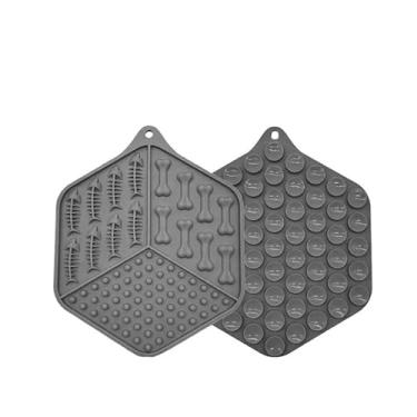 Imagem de Tapete Lambedor Inibidor de Ansiedade com Ventosas - Comedouro Lento para Cães e Gatos, 3 Divisórias (Cinza,17)