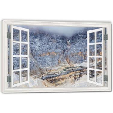 Imagem de Cracks In The RocksImpressão artística em tela de ilusão de janela falsa, arte de parede com vista panorâmica real para sala de estar 20 x 30 cm emoldurada