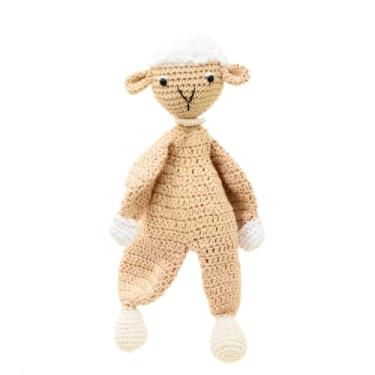 Imagem de Amigurumi Ovelha de Crochê, Naninha Artesanal em Algodão Bege e Branco, Brinquedo de Pelúcia para Bebês e Crianças