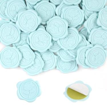 Imagem de 50 adesivos de lacre de cera, adesivos autoadesivos de cera de 3,5 cm, convite redondo para convites de envelope de embrulho de presente de festa de Natal de casamento (azul)