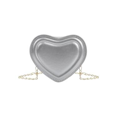 Imagem de Amamcy Linda bolsa transversal em forma de coração para meninas e mulheres, bolsa de ombro de couro brilhante, alça de pérola, minisbolsa, #02 Prata, One Size