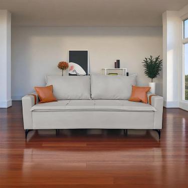 Imagem de Sofá Living Madri 3 Lugares 1,80m Linho Cinza com Detalhe no Braço em Corino Caramelo