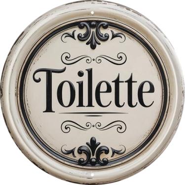 Imagem de AWISZZZ Toilette Placa de metal francesa 20 x 20 cm redonda para banheiro para decoração de parede de banheiro, presente de idioma