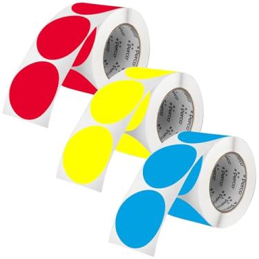Imagem de Perco Etiquetas adesivas perfuradas com pontos circulares de 7,5 cm — 3 rolos, 1.500 adesivos redondos (1 vermelho, 1 amarelo, 1 azul) — com adesivo permanente para caixas de mudança, sinalização de