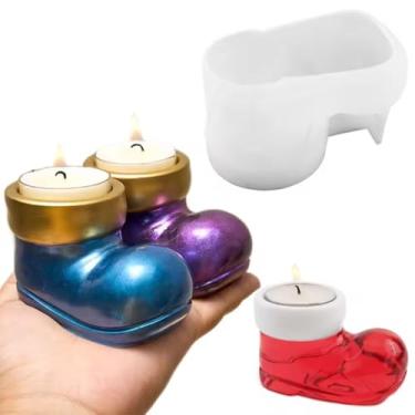 Imagem de 2 peças de molde de suporte de vela para botas de Natal, lindo suporte de joias tealight molde de fundição de resina epóxi, moldes de silicone para armazenamento de enfeites de Natal irregulares 3D