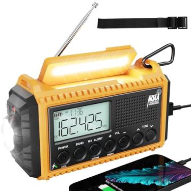 Imagem de Rádio meteorológico de emergência 5000 - rádio portátil AM/FM/SW/NOAA com carregador USB, bateria recarregável, energia solar/rádio de manivela com lanterna, visor LCD retroiluminado grande, conector