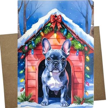 Imagem de Whitman and Daughter Cartão de Natal de buldogue francês de férias, 13 x 18 cm, papel branco premium, em branco com envelope Kraft, feito nos EUA, cartões de Natal franceses - 1344