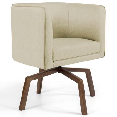 Imagem de Poltrona Decorativa Giratória Base Ka Madeira Betina C-129 Linho Bege - Domi