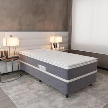 Imagem de Cama Box Solteiro Conjugada (88x70) D28 Cinza-branco New Breare Topázio Colchões